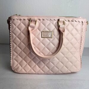 Betsey Johnson Pink Quilted Scalloped Satchel Crossbody Bag Gold Hardware